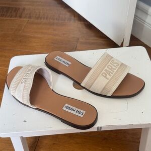 Steve Madden Beige 'Paris' Woven Slide Sandals